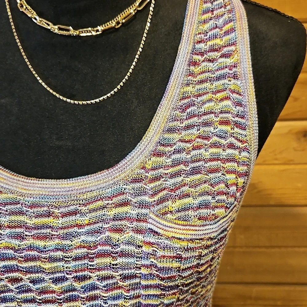 Y2K Knit Mini Dress/Cover-up  Medium Purple Blue Yellow Stretchy